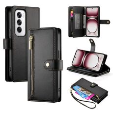 Per OPPO Reno12 Global Nine Card-slot Zipper Wallet Bag Custodia in pelle per telefono (nero)