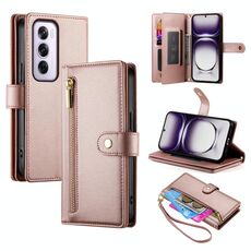 Per OPPO Reno12 Pro Global Nine Card-slot Zipper Wallet Bag Custodia in pelle per telefono (rosa)