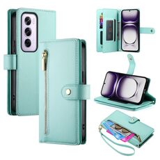 Per OPPO Reno12 Pro Global Nine Card-slot Zipper Wallet Bag Custodia in pelle per telefono (verde menta)