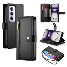 Per OPPO Reno12 Pro Global Nine Card-slot Zipper Wallet Bag Custodia in pelle per telefono (nero)