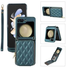 Per Samsung Galaxy Z Flip6 Custodia per telefono in pelle con cerniera completa rhombica (verde)