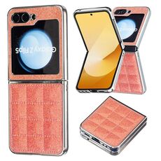 Per Samsung Galaxy Z Flip6 Custodia per telefono in PU con glitter quadrato galvanico (arancione)
