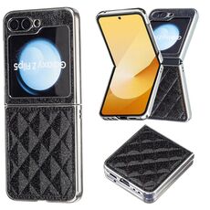 Per Samsung Galaxy Z Flip6 Custodia per telefono in PU glitterato rombico galvanico (nero)