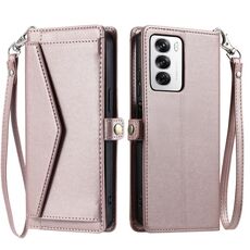 Per OPPO Reno12 5G Global Wallet Multi-card Slot Custodia in pelle per telefono con cordino (oro rosa)
