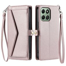 Per Honor X6b / X6a Portafoglio Multi-Slot per Scheda Custodia in Pelle per Telefono con Laccetto (Oro Rosa)
