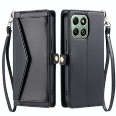 Per Honor X6b / X6a Portafoglio Multi-Slot per Carta Custodia per Telefono in Pelle con Laccetto (Nero)