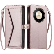 Per Honor X9b / 50 Portafoglio Multi-Slot per Carta Custodia per Telefono in Pelle con Lanyard (Oro Rosa)