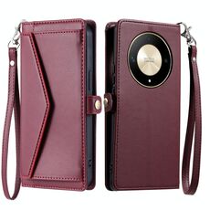 Per Honor X9b / 50 Portafoglio Multi-Slot per Scheda Custodia in Pelle per Telefono con Lanyard (Rosso Vino)