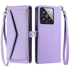 Per Xiaomi 14 Pro Portafoglio Multi-Slot per Carta Custodia in Pelle per Telefono con Lanyard (Viola)