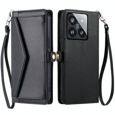 Per Xiaomi 14 Pro Portafoglio Multi-Slot per Carta Custodia in Pelle per Telefono con Laccetto (Nero)