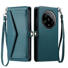 Per Xiaomi 14 Ultra 5G Portafoglio Multi-Slot per Scheda Custodia in Pelle per Telefono con Laccetto (Verde)