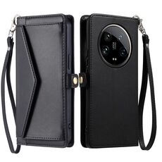 Per Xiaomi 14 Ultra 5G Portafoglio Multi-Slot per Scheda Custodia in Pelle per Telefono con Laccetto (Nero)