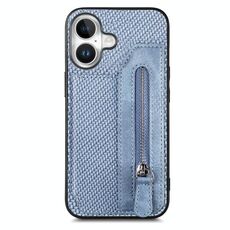 Per iPhone 16 Custodia per telefono con cerniera a ribalta orizzontale in fibra di carbonio (blu)