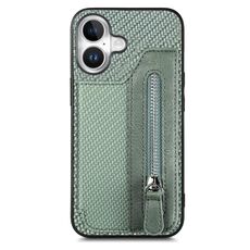 Per iPhone 16 Custodia per telefono con cerniera a portafoglio orizzontale in fibra di carbonio (verde)