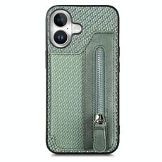 Per iPhone 16 Plus Custodia per telefono con cerniera a portafoglio orizzontale in fibra di carbonio (verde)