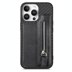 Per iPhone 16 Pro Max Custodia per telefono con cerniera a portafoglio orizzontale in fibra di carbonio (nero)