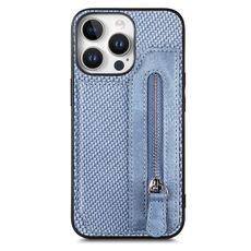 Per iPhone 16 Pro Max Custodia per telefono con cerniera a ribalta orizzontale in fibra di carbonio (blu)