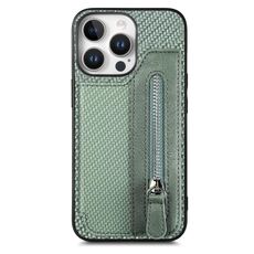 Per iPhone 16 Pro Max Custodia per telefono con cerniera a portafoglio orizzontale in fibra di carbonio (verde)