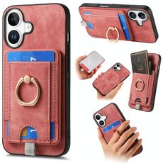 Per iPhone 16 Retro Custodia per telefono in pelle con porta carte magnetico divisibile (rosa)