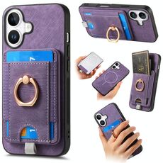 Per iPhone 16 Retro Custodia per telefono in pelle con porta carte magnetico divisibile (viola)