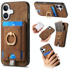 Per iPhone 16 Plus Retro Custodia per telefono in pelle con porta carte magnetico divisibile (marrone)