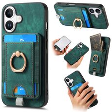 Per iPhone 16 Plus Retro Custodia per telefono in pelle con porta carte magnetico divisibile (verde)