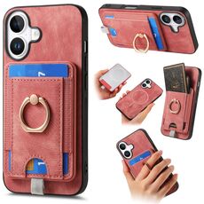 Per iPhone 16 Plus Retro Custodia per telefono in pelle con porta carte magnetico divisibile (rosa)
