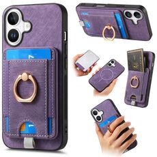 Per iPhone 16 Plus Retro Custodia per telefono in pelle con porta carte magnetico divisibile (viola)