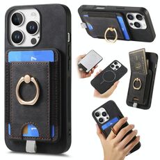 Per iPhone 16 Pro Retro Custodia per telefono in pelle con porta carte magnetico divisibile (nero)