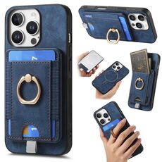 Per iPhone 16 Pro Retro Custodia per telefono in pelle con porta carte magnetico divisibile (blu)