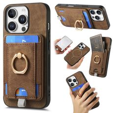 Per iPhone 16 Pro Retro Custodia per telefono in pelle con porta carte magnetico divisibile (marrone)