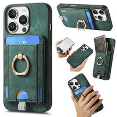 Per iPhone 16 Pro Max Retro Custodia per telefono in pelle con porta carte magnetico divisibile (verde)