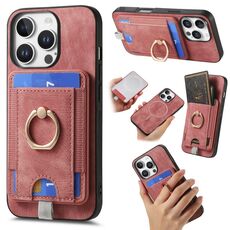Per iPhone 16 Pro Max Retro Custodia per telefono in pelle con porta carte magnetico divisibile (rosa)