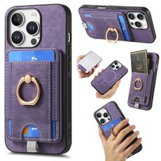 Per iPhone 16 Pro Max Retro Custodia per telefono in pelle con porta carte magnetico divisibile (viola)
