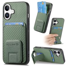 Per iPhone 16 Plus Custodia per telefono pieghevole con supporto in fibra di carbonio (verde)