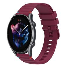 Per Amazfit Watch Sport 3 Cinturino in silicone ondulato punteggiato cucito da 22 mm (rosso vino)