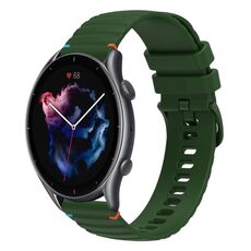 Per Amazfit Watch Sport 3 cinturino in silicone ondulato punteggiato cucito da 22 mm (verde militare)