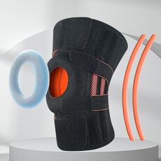 Ginocchiere di protezione sportiva, protezione del menisco, tutore per rotula con doppia striscia antiscivolo (nero arancione)
