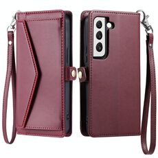 Per Samsung Galaxy S22+ 5G Portafoglio Multi-Slot per Scheda Custodia in Pelle per Telefono con Lanyard (Rosso Vino)