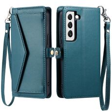 Per Samsung Galaxy S22+ 5G Portafoglio Multi-Slot per Scheda Custodia in Pelle per Telefono con Laccetto (Verde)