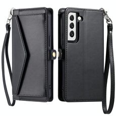 Per Samsung Galaxy S22+ 5G Portafoglio Multi-Slot per Scheda Custodia in Pelle per Telefono con Laccetto (Nero)