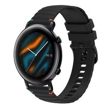 Per Huawei Watch GT 2 42mm Cinturino in silicone ondulato punteggiato cucito 20mm (nero)