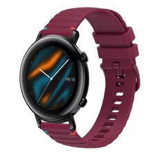 Per Huawei Watch GT 2 42mm Cinturino in silicone ondulato punteggiato cucito 20mm (rosso vino)