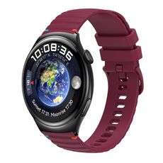 Per Huawei Watch 4 cinturino in silicone ondulato punteggiato cucito da 22 mm (rosso vino)