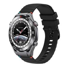 Per Huawei Watch Ultimate Wavy Dotted Stitched 22mm Cinturino in silicone (nero)