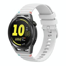 Per Huawei Watch GT Runner Wavy Dotted Stitched 22mm Cinturino in silicone (bianco)