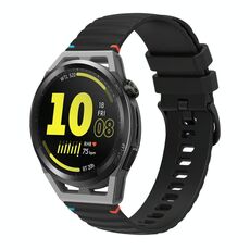 Per Huawei Watch GT Runner Wavy Dotted Stitched 22mm Cinturino in silicone (nero)