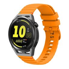 Per Huawei Watch GT Runner Wavy Dotted Stitched 22mm Cinturino in silicone (giallo ambra)