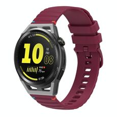 Per Huawei Watch GT Runner Wavy Dotted Stitched 22mm Cinturino in silicone (rosso vino)