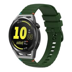 Per Huawei Watch GT Runner Wavy Dotted Stitched 22mm Cinturino in silicone (verde militare)
